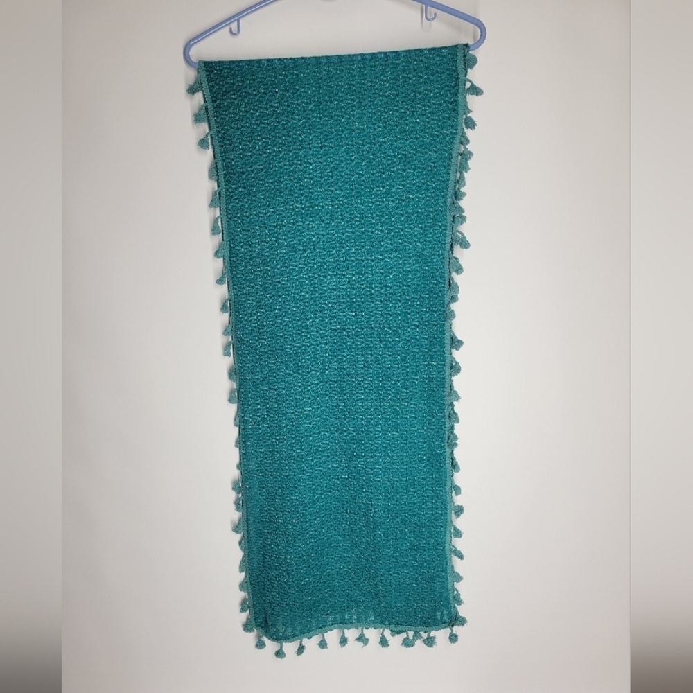 Teal Fine Knit Scarf with Tassels